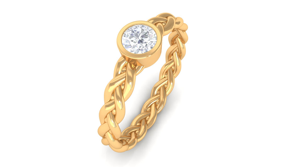 1/4 CT Bezel Set Solitaire Diamond Gold Braided Engagement Ring Diamond - ( HI-SI ) - Color and Clarity - Rosec Jewels