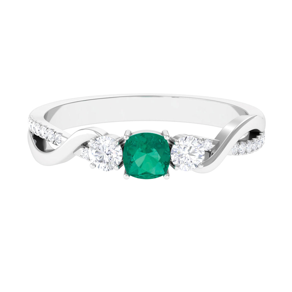 3/4 CT Emerald and Diamond Three Stone Engagement Ring Emerald - ( AAA ) - Quality - Rosec Jewels