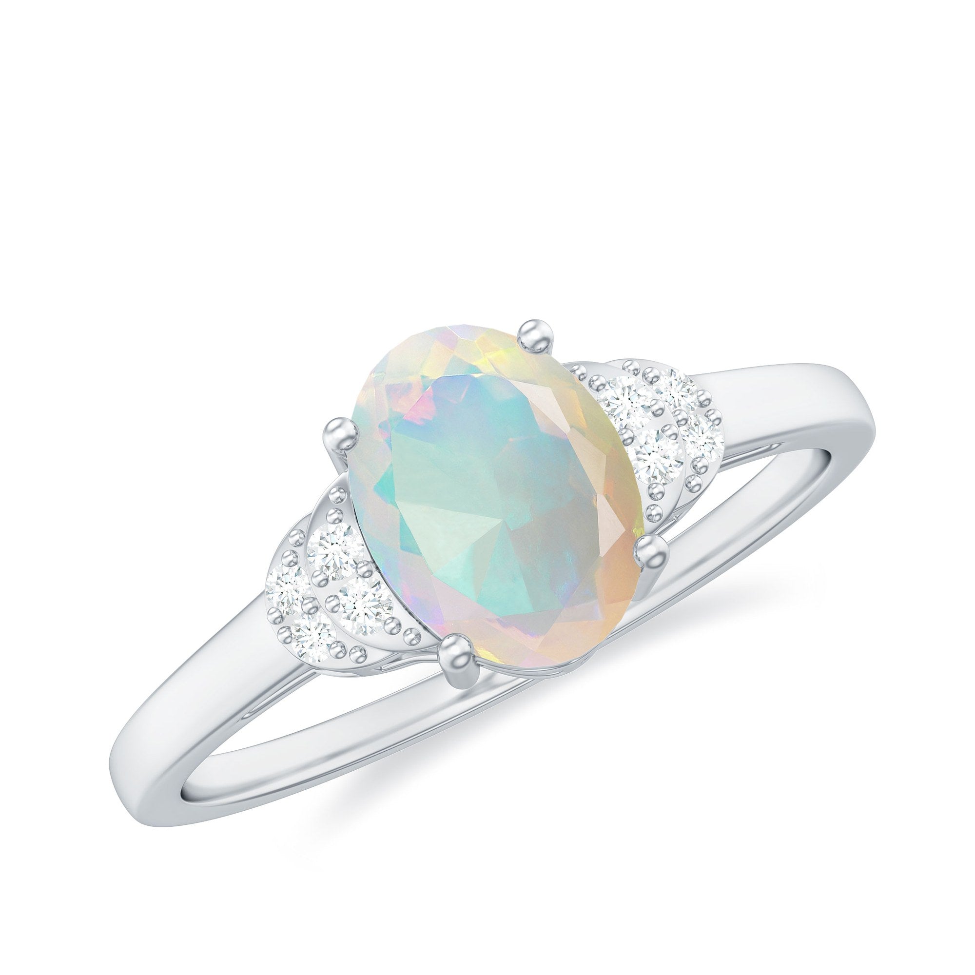 Natural Ethiopian Opal Engagement Ring With Moissanite - Rosec Jewels