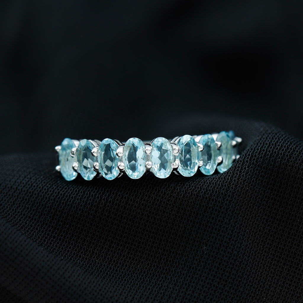 1.50 CT Oval Cut Aquamarine Semi Eternity Ring in Gold Aquamarine - ( AAA ) - Quality - Rosec Jewels