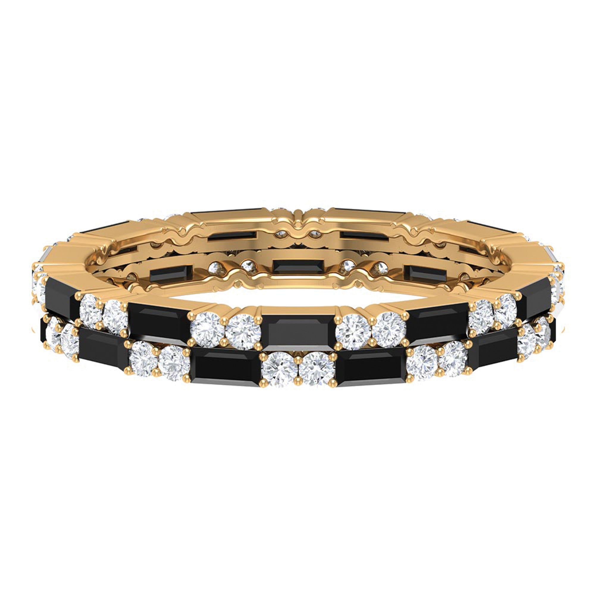 Lab Grown Black Diamond and Diamond Eternity Band Ring Lab Created Black Diamond - ( AAAA ) - Quality - Rosec Jewels