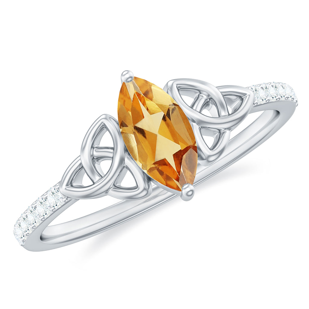 1 CT Marquise Cut Solitaire Citrine Celtic Knot Ring with Diamond Citrine - ( AAA ) - Quality - Rosec Jewels