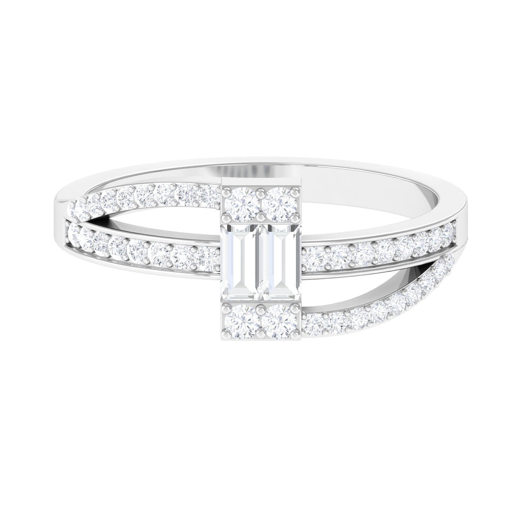 Baguette Shape Natural Diamond Bypass Engagement Ring Diamond - ( HI-SI ) - Color and Clarity - Rosec Jewels