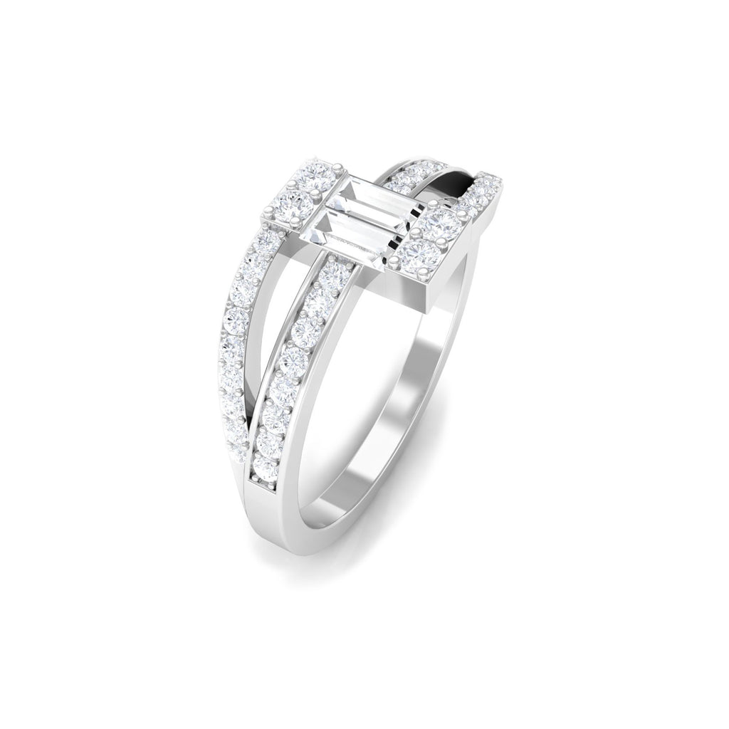 Baguette Shape Natural Diamond Bypass Engagement Ring Diamond - ( HI-SI ) - Color and Clarity - Rosec Jewels