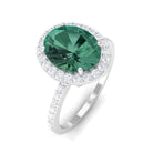 Oval Cut Created Green Sapphire and Diamond Halo Ring Lab Created Green Sapphire - ( AAAA ) - Quality - Rosec Jewels