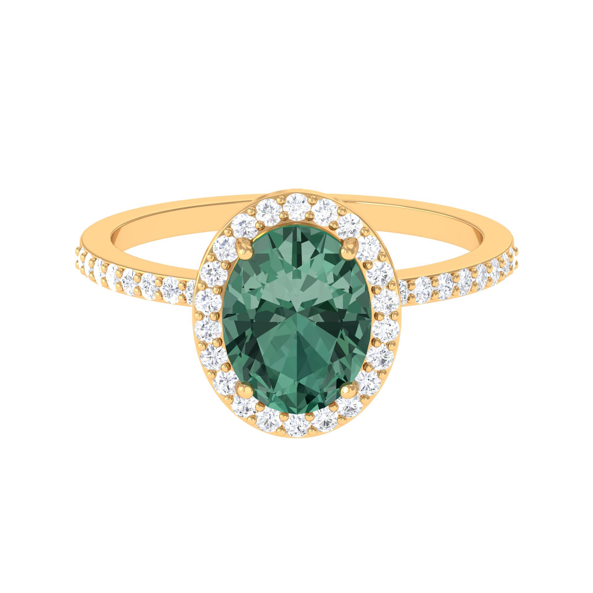 Oval Cut Created Green Sapphire and Diamond Halo Ring Lab Created Green Sapphire - ( AAAA ) - Quality - Rosec Jewels
