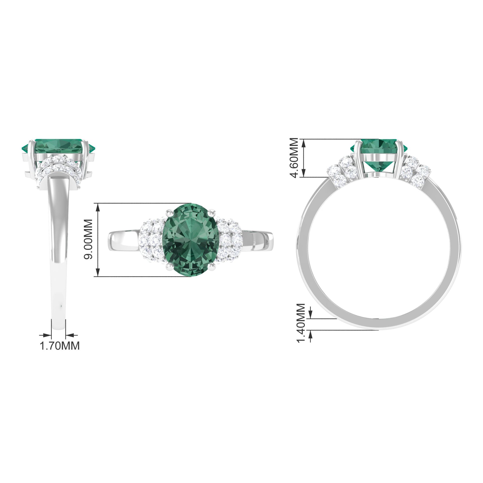 Oval Created Green Sapphire Engagement Ring with Moissanite Accent Lab Created Green Sapphire - ( AAAA ) - Quality - Rosec Jewels