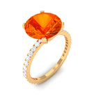 Created Orange Sapphire Solitaire Engagement Ring with Diamond Lab Created Orange Sapphire - ( AAAA ) - Quality - Rosec Jewels