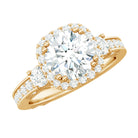 Vintage Inspired Zircon Engagement Ring with Beaded Gold Zircon - ( AAAA ) - Quality - Rosec Jewels