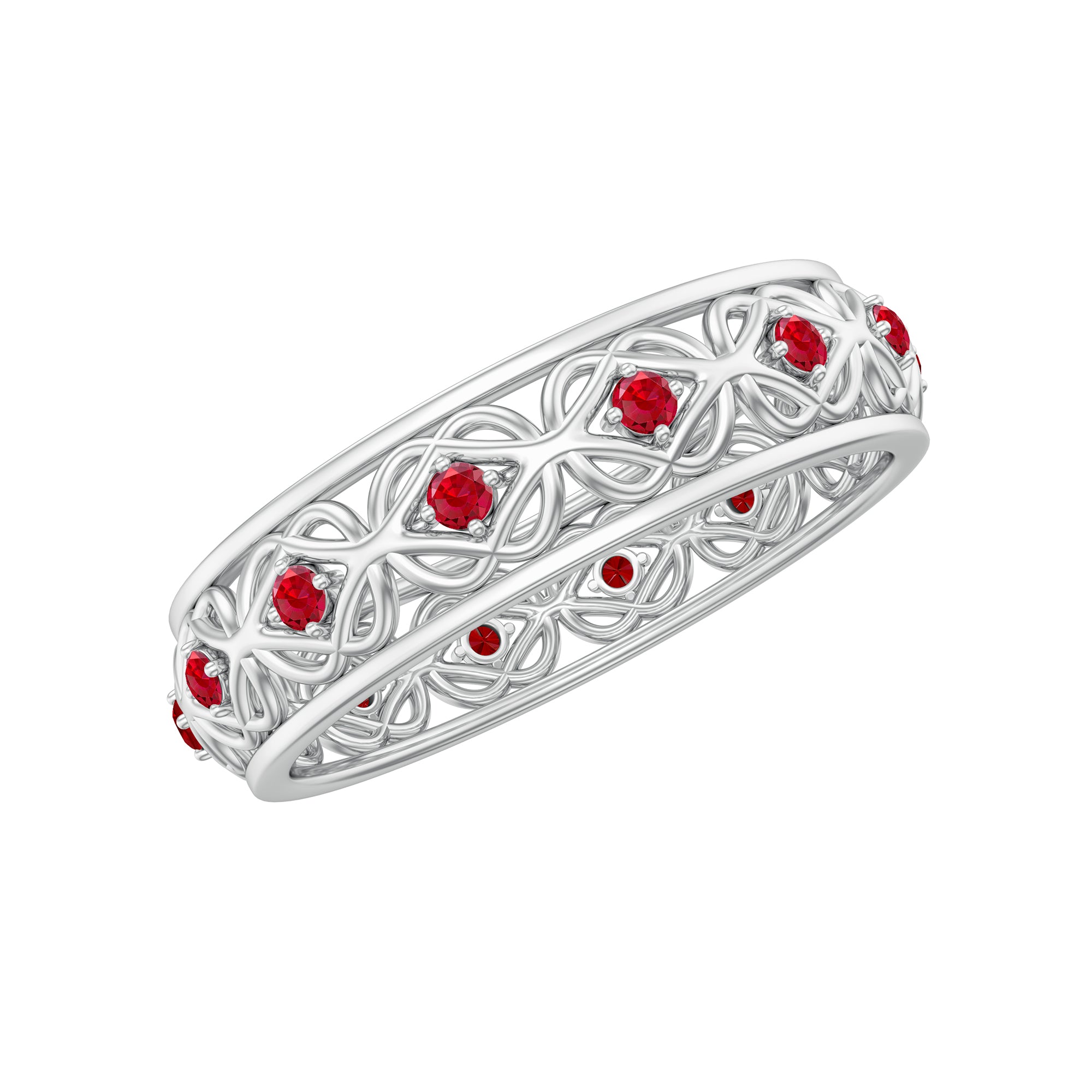 Vintage Inspired Created Ruby Celtic Knot Full Eternity Band Ring in Gold Lab Created Ruby - ( AAAA ) - Quality - Rosec Jewels