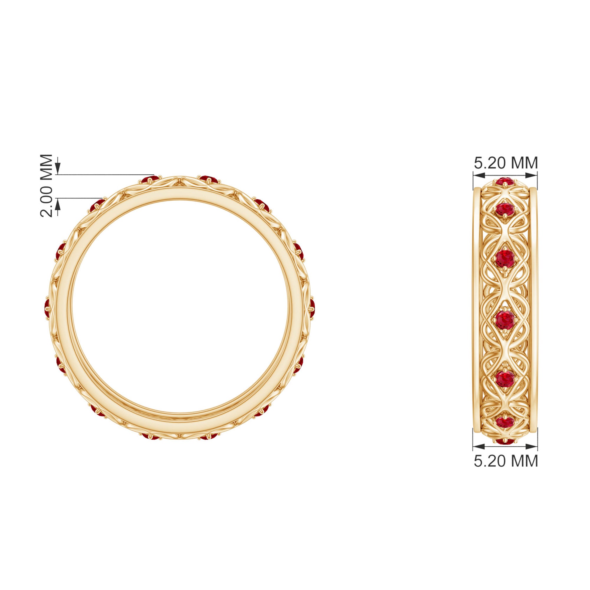 Vintage Inspired Created Ruby Celtic Knot Full Eternity Band Ring in Gold Lab Created Ruby - ( AAAA ) - Quality - Rosec Jewels