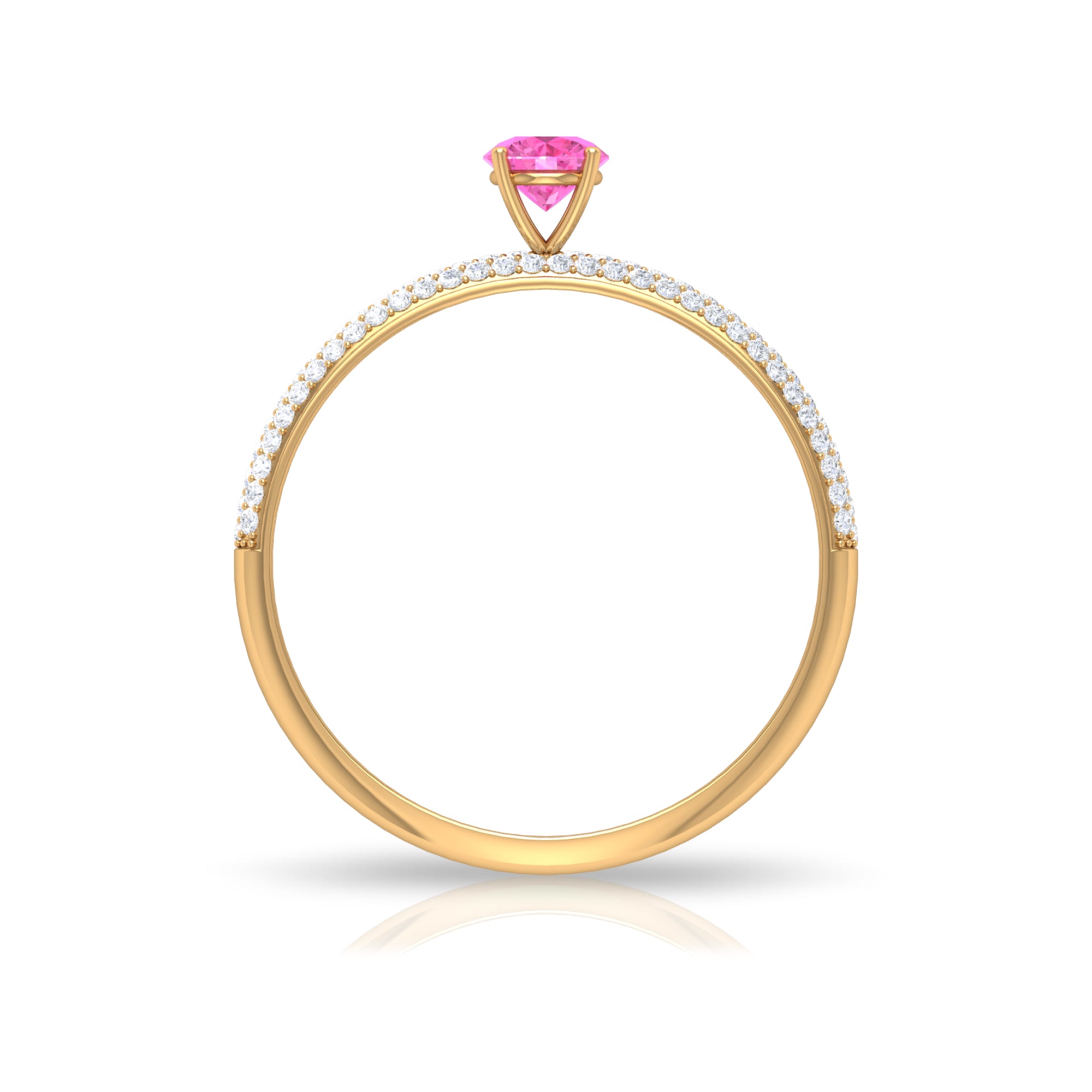 Pink Sapphire Solitaire and Diamond Side Stone Engagement Ring Pink Sapphire - ( AAA ) - Quality - Rosec Jewels