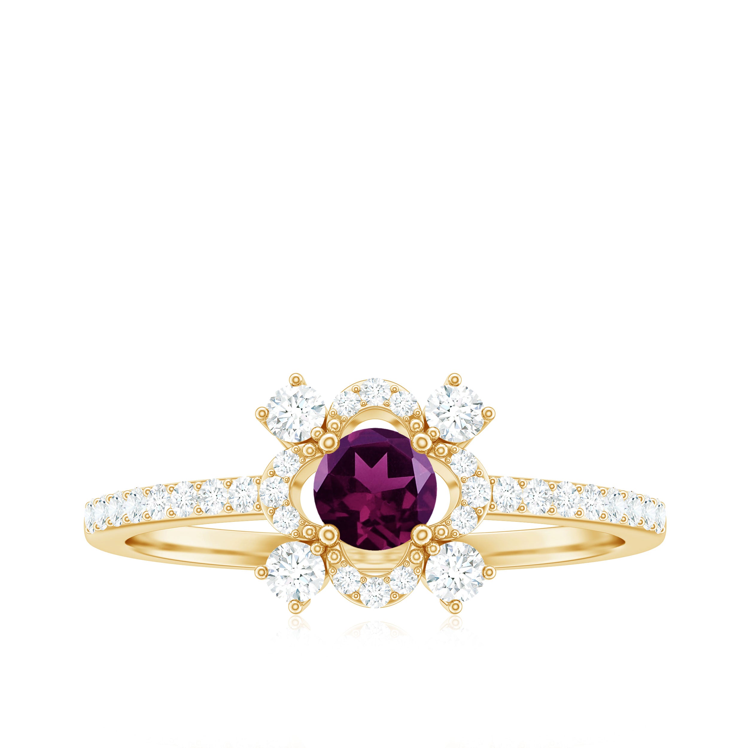 0.75 CT Natural Rhodolite Minimal Ring with Diamond Accent Rhodolite - ( AAA ) - Quality - Rosec Jewels