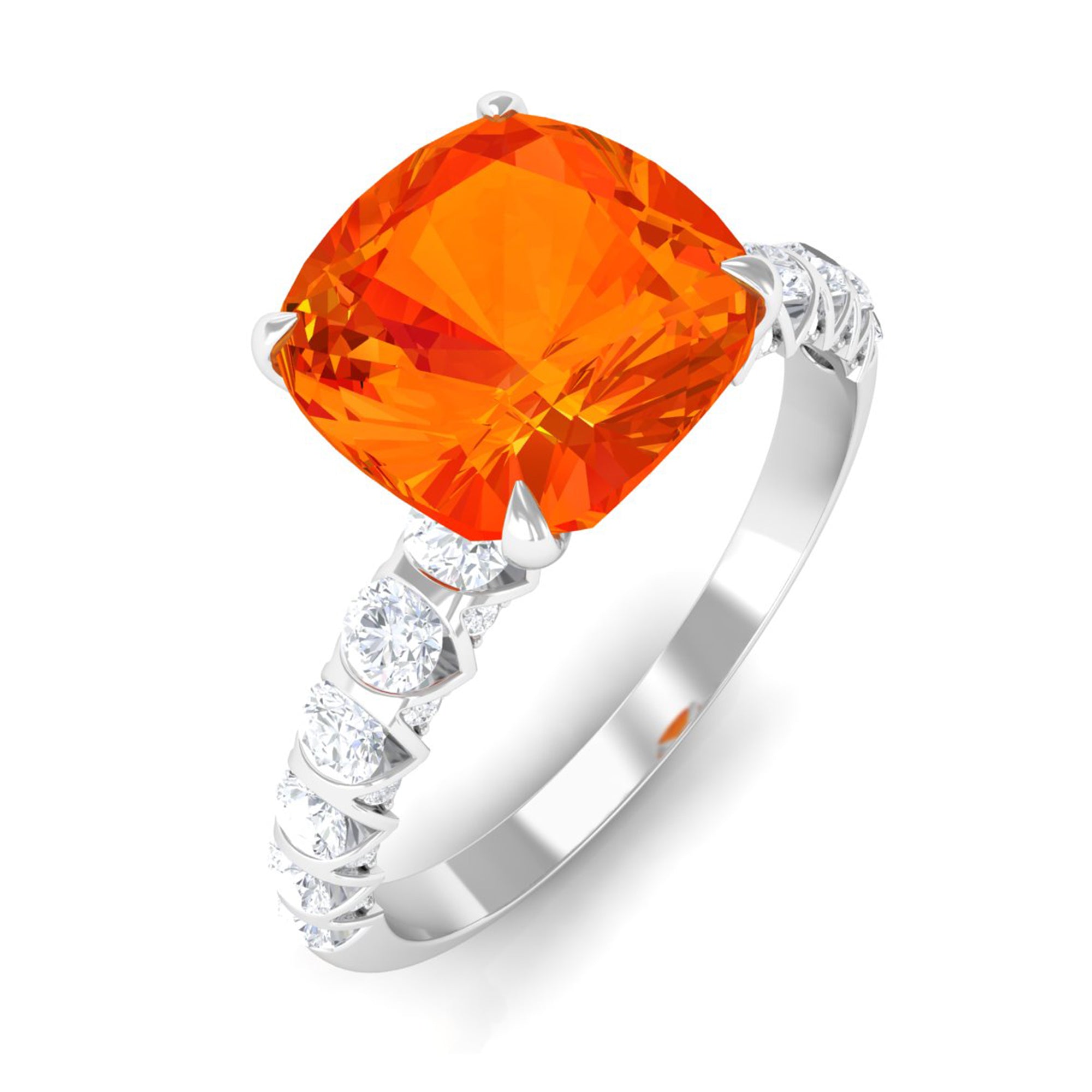 Cushion Cut Created Orange Sapphire Engagement Ring with Diamond Lab Created Orange Sapphire - ( AAAA ) - Quality - Rosec Jewels