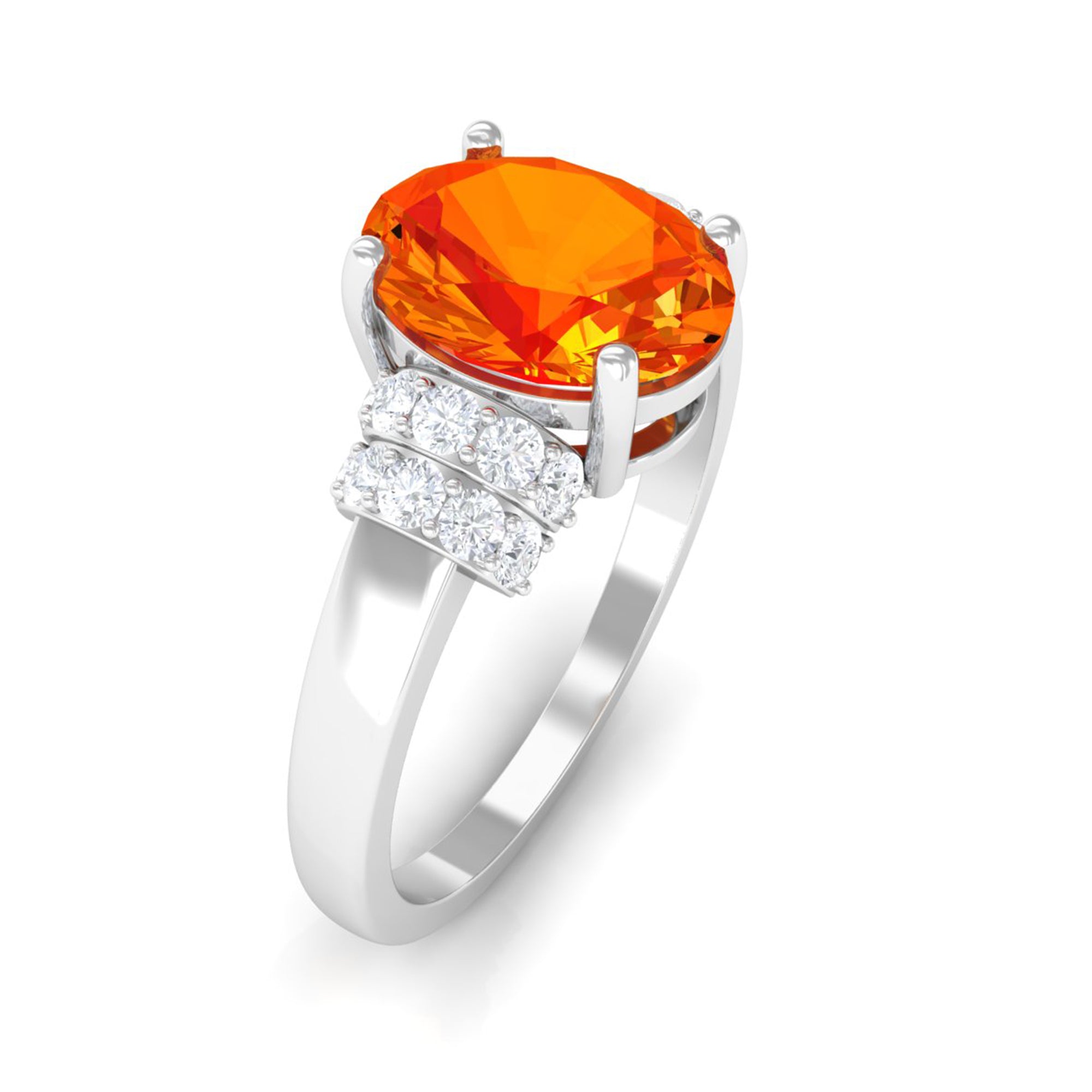 Created Orange Sapphire Solitaire Engagement Ring with Diamond Accent Lab Created Orange Sapphire - ( AAAA ) - Quality - Rosec Jewels