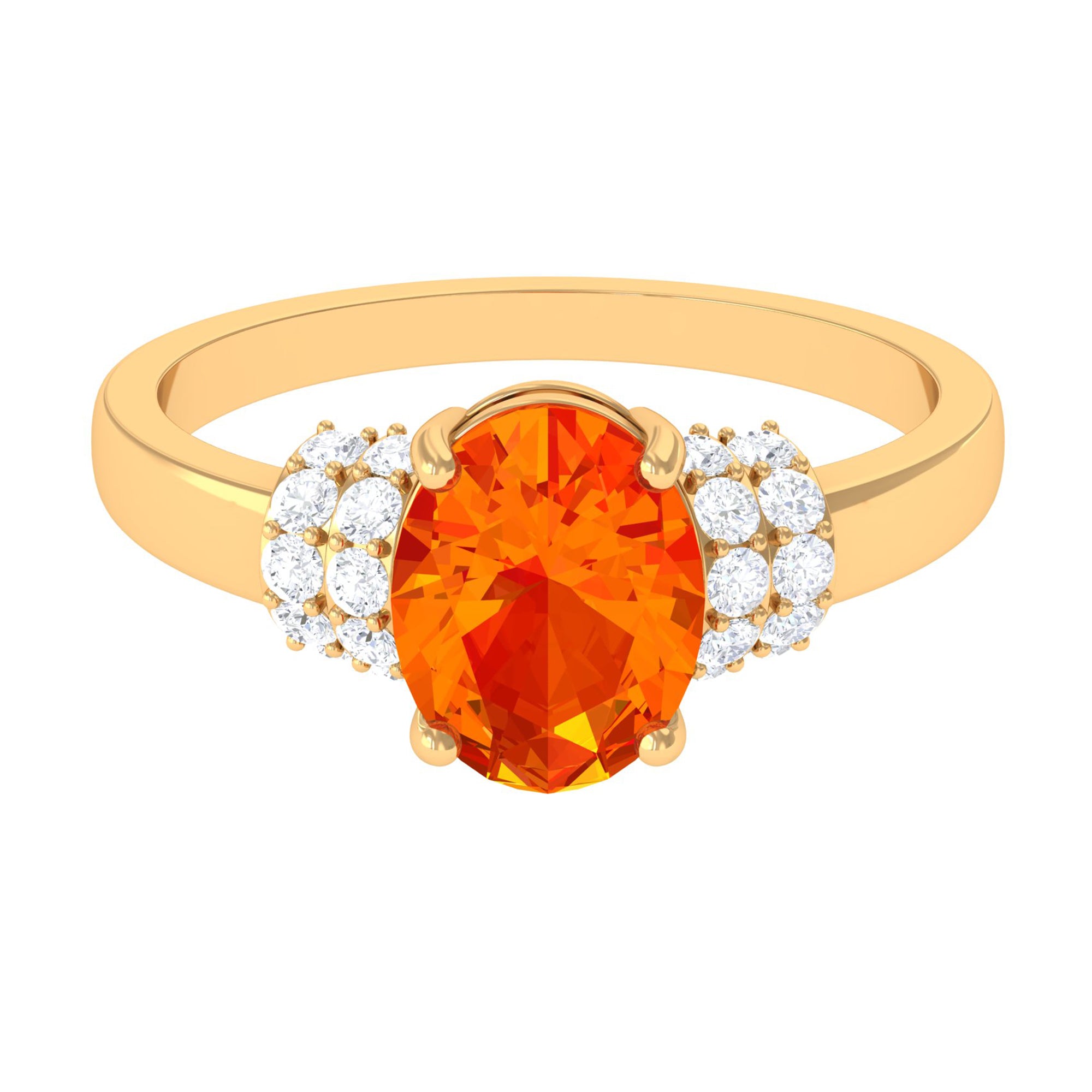 Created Orange Sapphire Solitaire Engagement Ring with Diamond Accent Lab Created Orange Sapphire - ( AAAA ) - Quality - Rosec Jewels