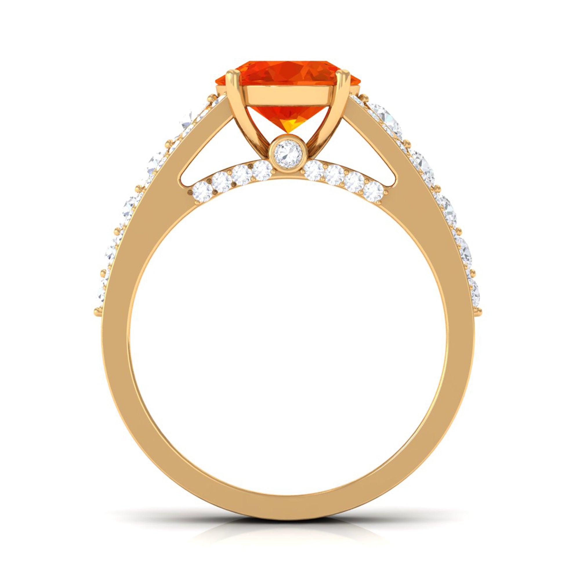 Lab Created Orange Sapphire and Moissanite Engagement Ring Lab Created Orange Sapphire - ( AAAA ) - Quality - Rosec Jewels