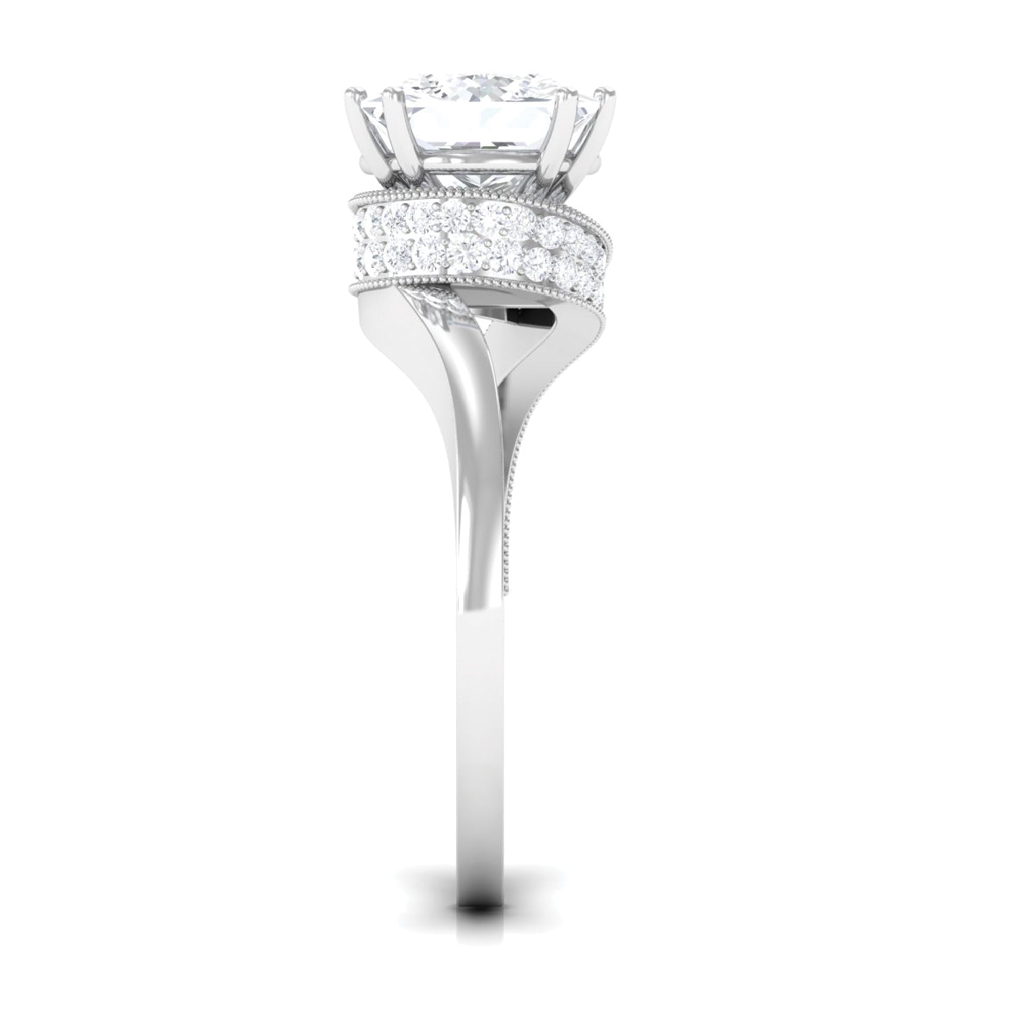 Designer Solitaire Cubic Zirconia Bypass Engagement Ring Zircon - ( AAAA ) - Quality - Rosec Jewels