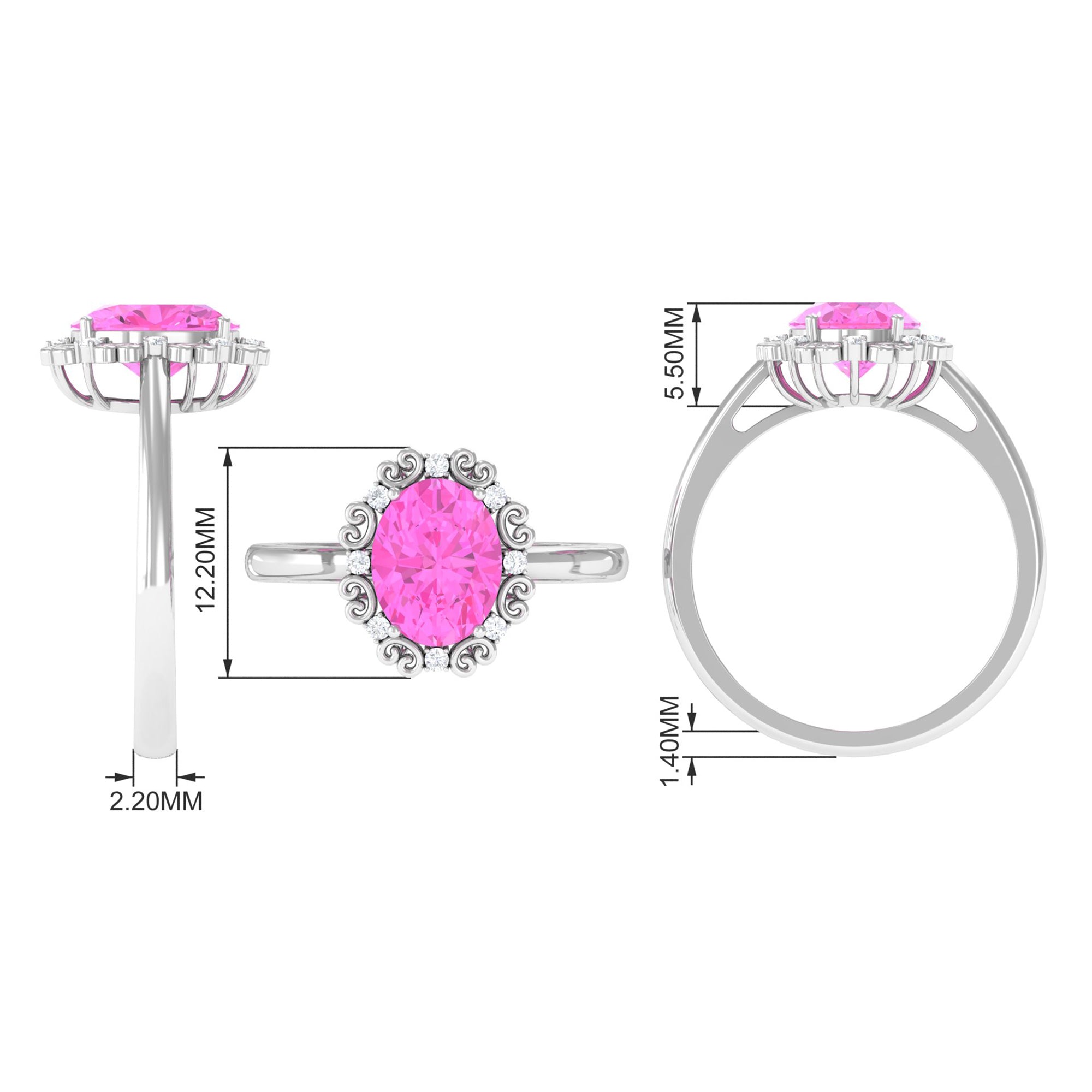 Vintage Style Lab Grown Pink Sapphire Oval Engagement Ring Lab Created Pink Sapphire - ( AAAA ) - Quality - Rosec Jewels