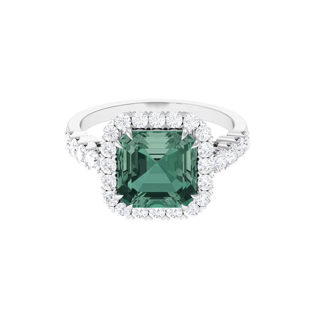 Created Green Sapphire Halo Engagement Ring with Moissanite Lab Created Green Sapphire - ( AAAA ) - Quality - Rosec Jewels