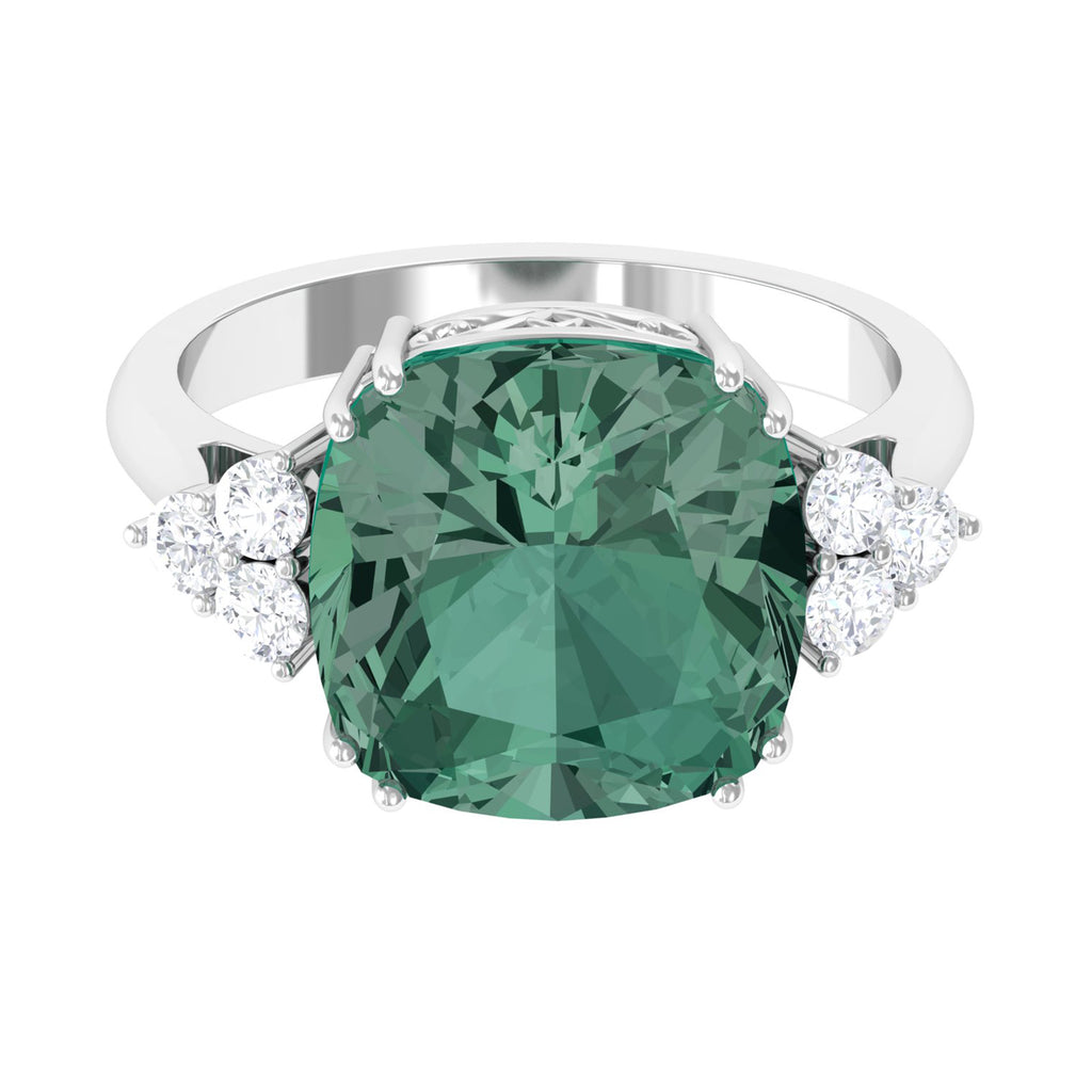 Created Green Sapphire Solitaire Engagement Ring with Moissanite Trio Lab Created Green Sapphire - ( AAAA ) - Quality - Rosec Jewels