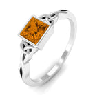 Natural Princess Cut Citrine Solitaire Celtic Ring in Bezel Setting Citrine - ( AAA ) - Quality - Rosec Jewels