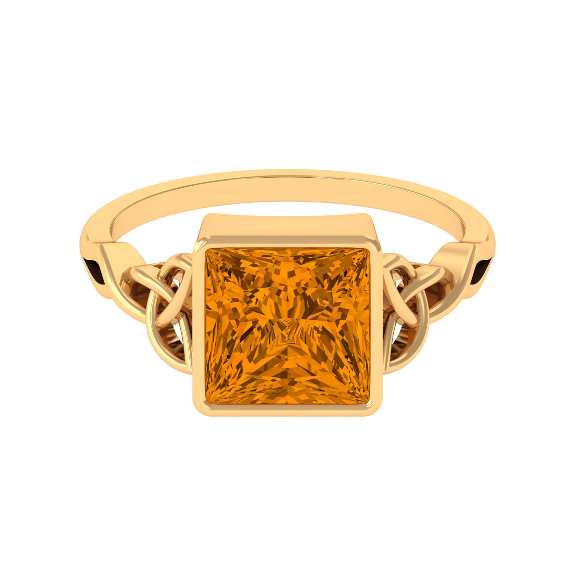 Natural Princess Cut Citrine Solitaire Celtic Ring in Bezel Setting Citrine - ( AAA ) - Quality - Rosec Jewels