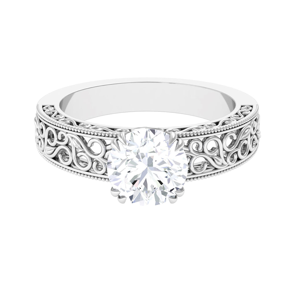 Vintage Inspired Solitaire Moissanite Filigree Ring Moissanite - ( D-VS1 ) - Color and Clarity - Rosec Jewels