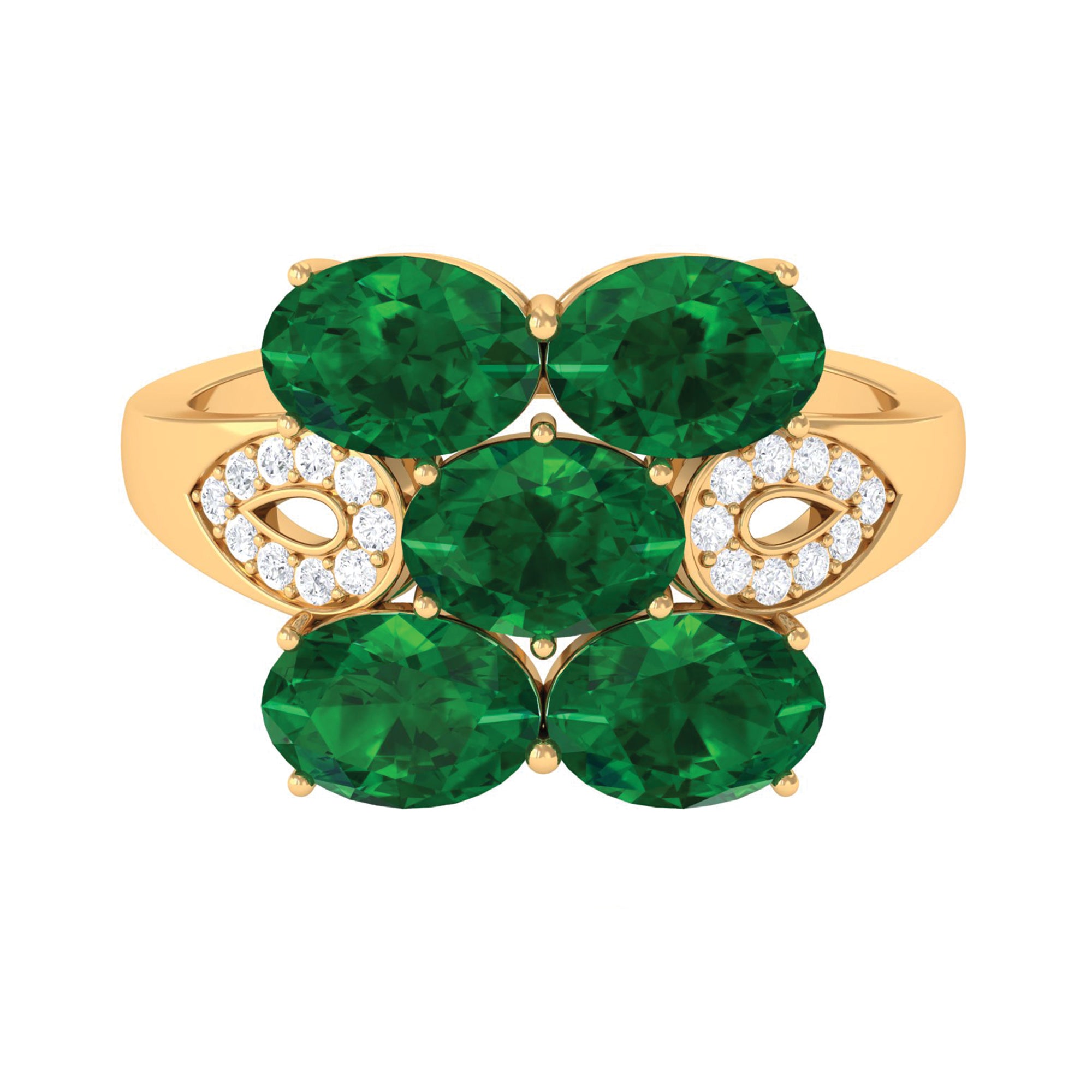 Lab Created Emerald Cluster Engagement Ring with Diamond Lab Created Emerald - ( AAAA ) - Quality - Rosec Jewels