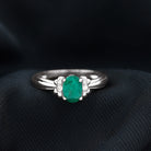 0.75 CT Oval Emerald Solitaire Floral Ring with Diamond Accent Emerald - ( AAA ) - Quality - Rosec Jewels
