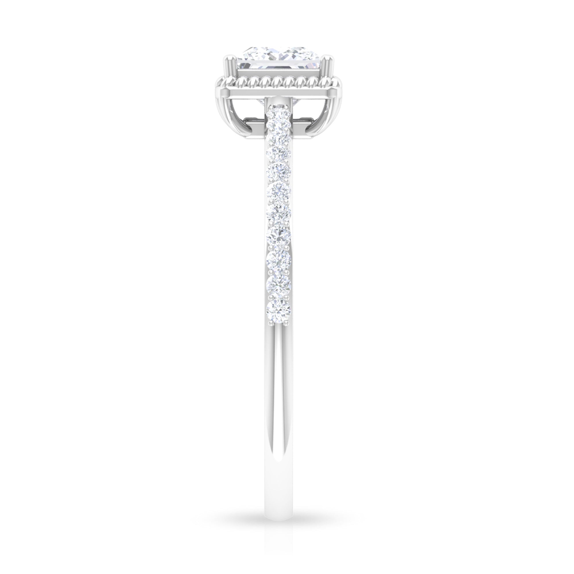 3/4 CT Princess Cut Zircon Solitaire Ring with Side Stones Zircon - ( AAAA ) - Quality - Rosec Jewels