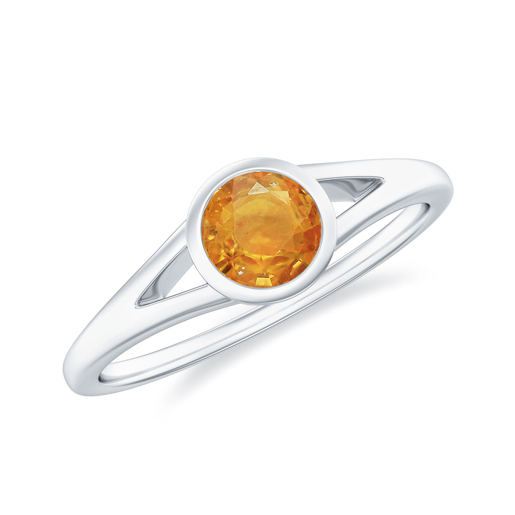 Round Orange Sapphire Solitaire Promise Ring in Bezel Setting Orange Sapphire - ( AAA ) - Quality - Rosec Jewels