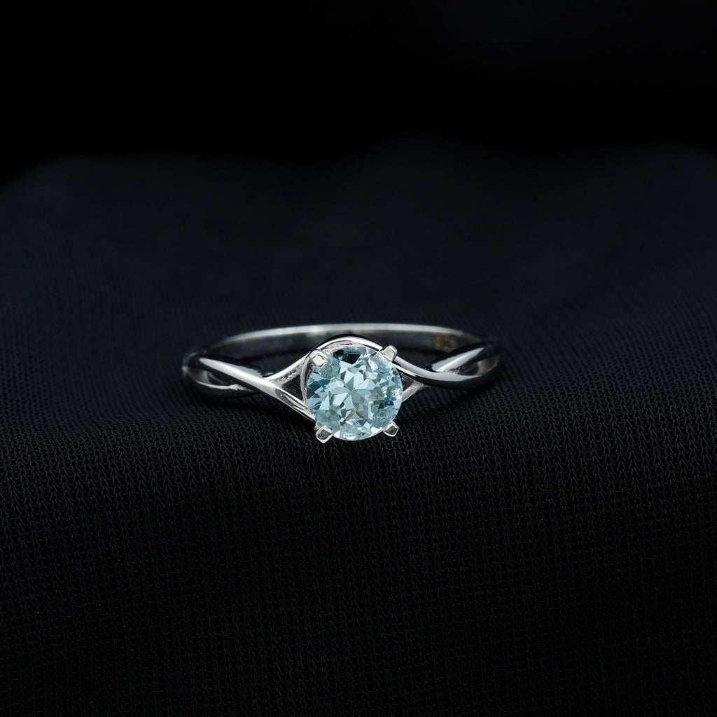 1/2 CT Round Cut Aquamarine Solitaire Ring in Square Prong Setting with Crossover Shank Aquamarine - ( AAA ) - Quality - Rosec Jewels