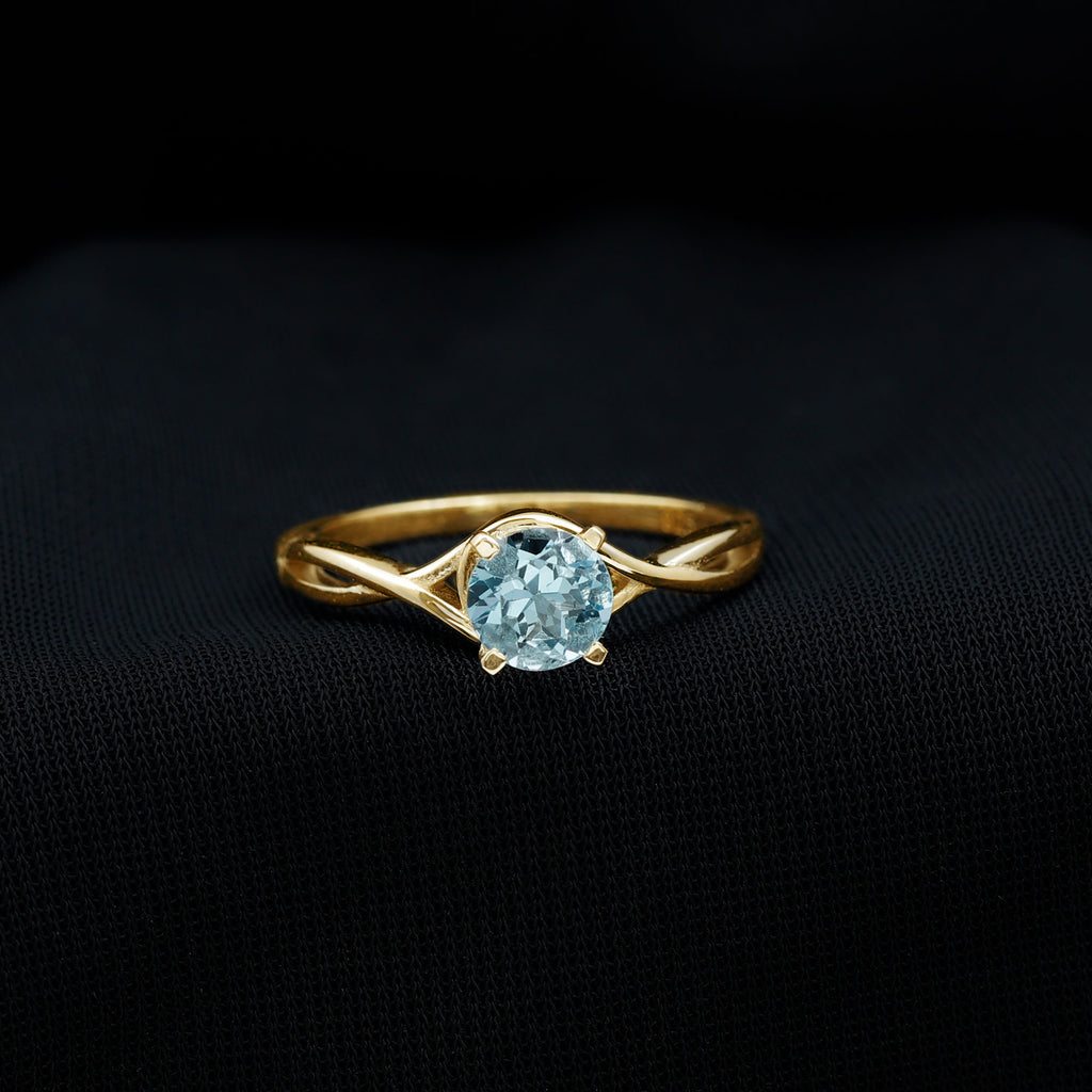 1/2 CT Round Cut Aquamarine Solitaire Ring in Square Prong Setting with Crossover Shank Aquamarine - ( AAA ) - Quality - Rosec Jewels