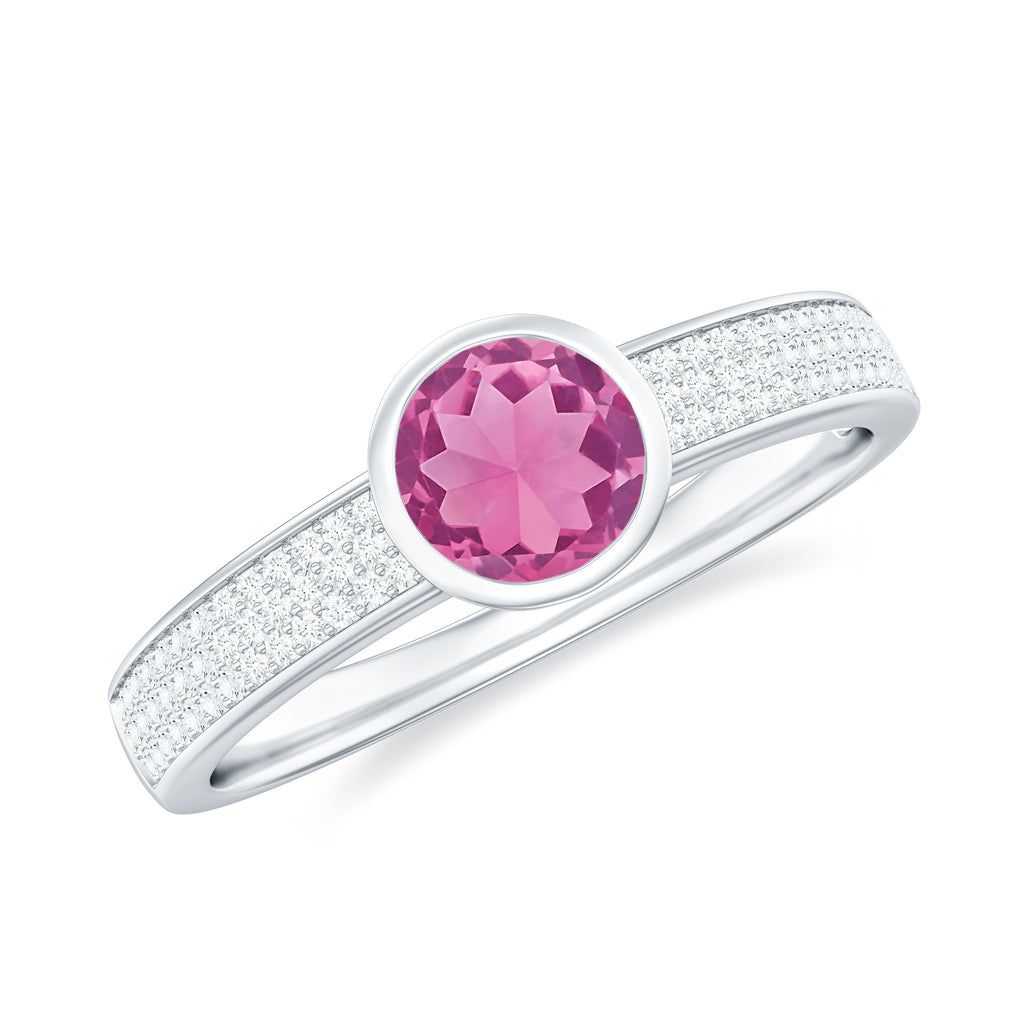 0.75 CT Solitaire Pink Tourmaline and Diamond Engagement Ring Pink Tourmaline - ( AAA ) - Quality - Rosec Jewels