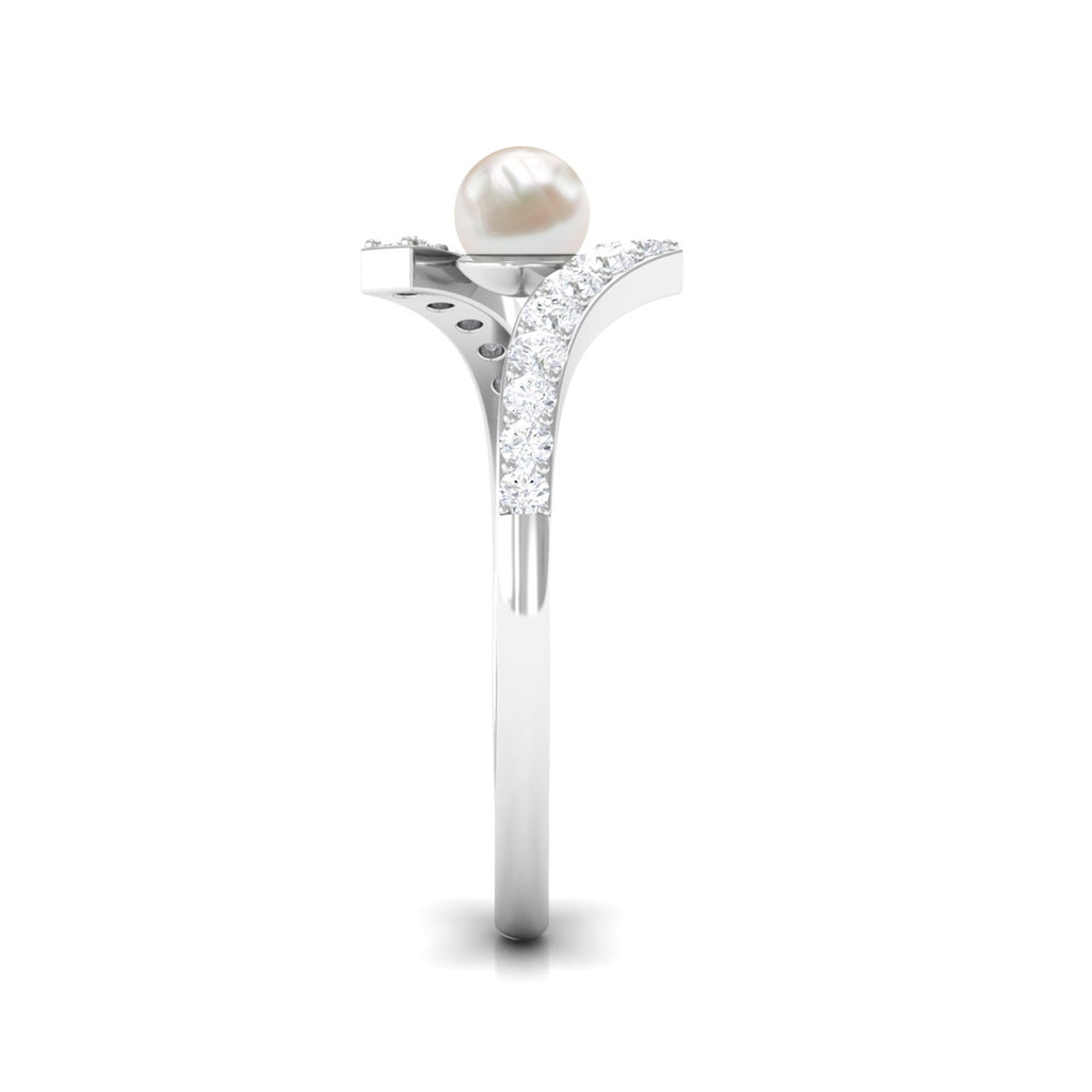 Toi et Moi Freshwater Pearl Bypass Ring with Diamond Freshwater Pearl - ( AAA ) - Quality - Rosec Jewels