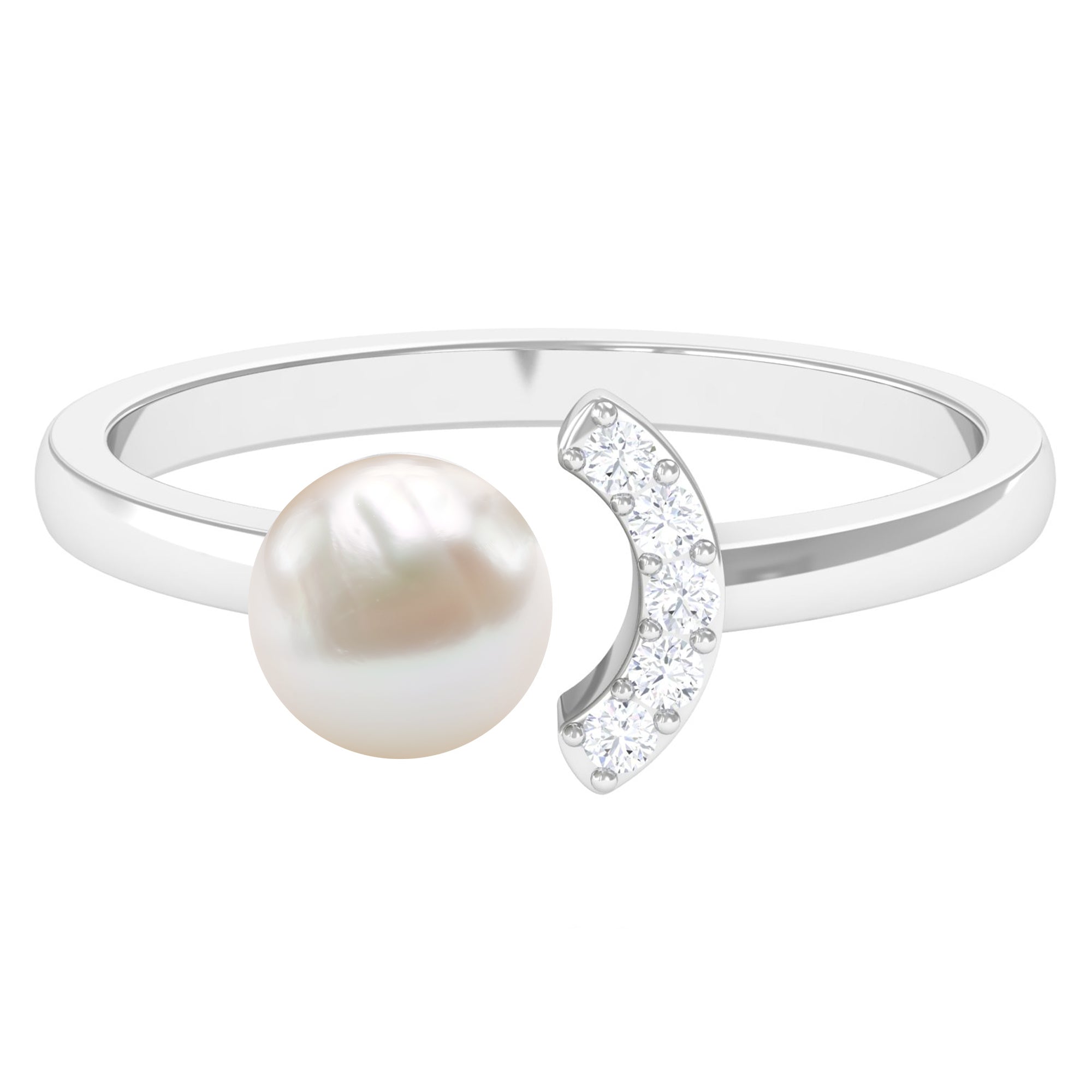Freshwater Pearl and Diamond Cuff Ring Freshwater Pearl - ( AAA ) - Quality - Rosec Jewels