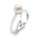 3 CT Freshwater Pearl Solitaire and Diamond Split Shank Ring Freshwater Pearl - ( AAA ) - Quality - Rosec Jewels