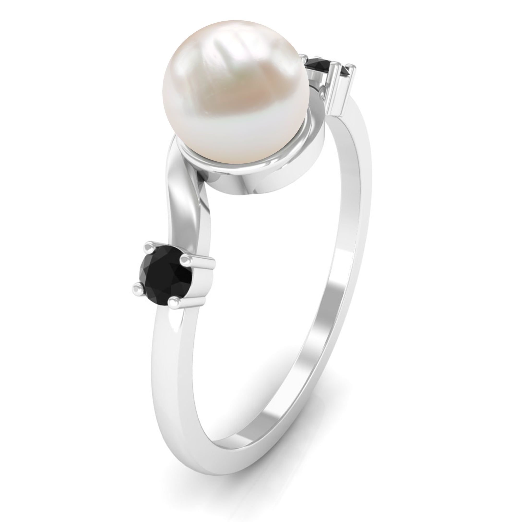 2 CT Freshwater Pearl Bypass Engagement Ring with Black Diamond Freshwater Pearl - ( AAA ) - Quality - Rosec Jewels