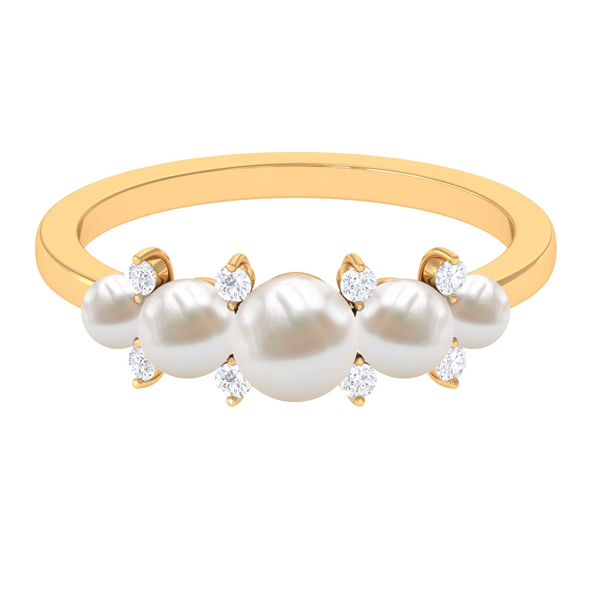 3.75 CT Freshwater Pearl Five Stone Anniversary Band Ring with Diamond Freshwater Pearl - ( AAA ) - Quality - Rosec Jewels