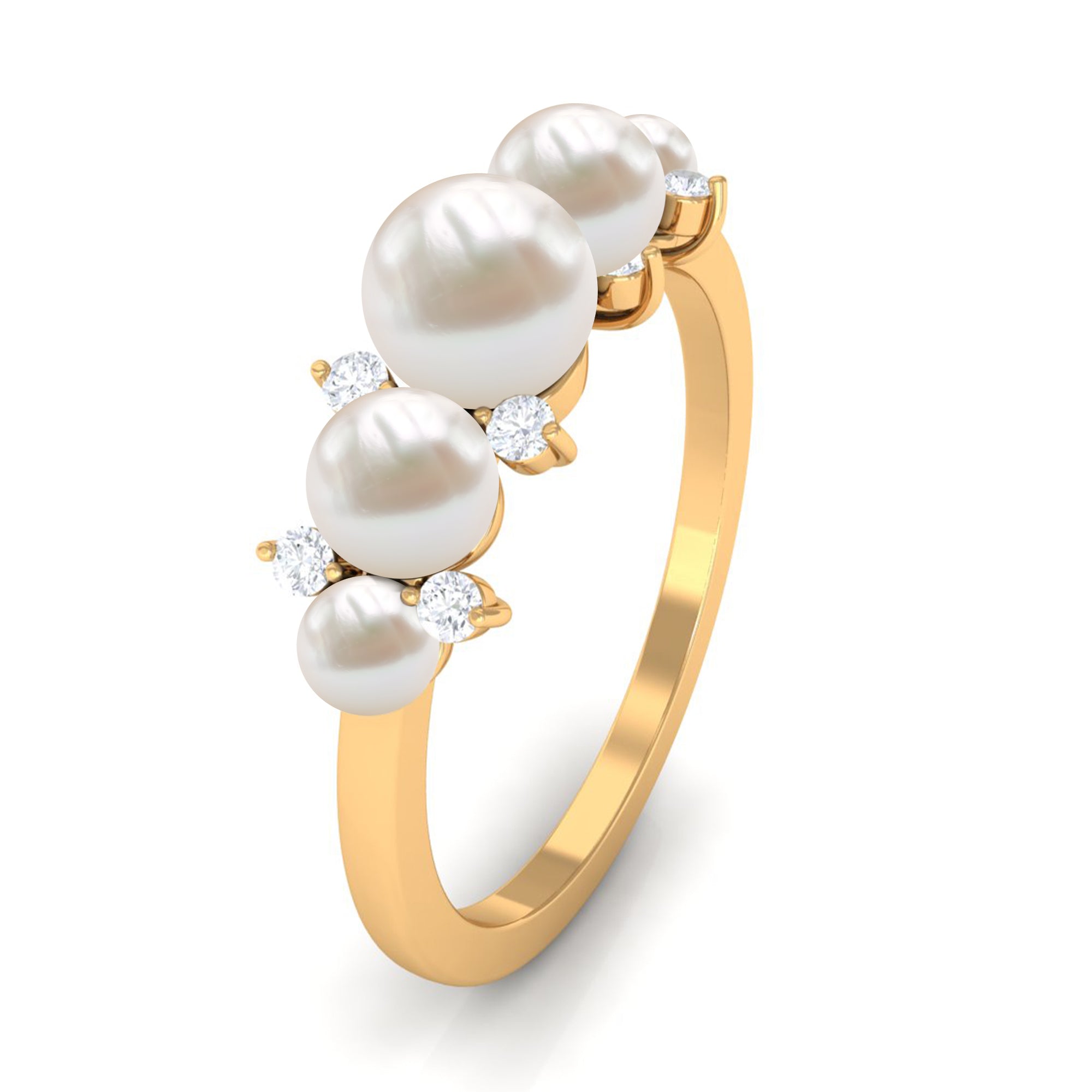 3.75 CT Freshwater Pearl Five Stone Anniversary Band Ring with Diamond Freshwater Pearl - ( AAA ) - Quality - Rosec Jewels