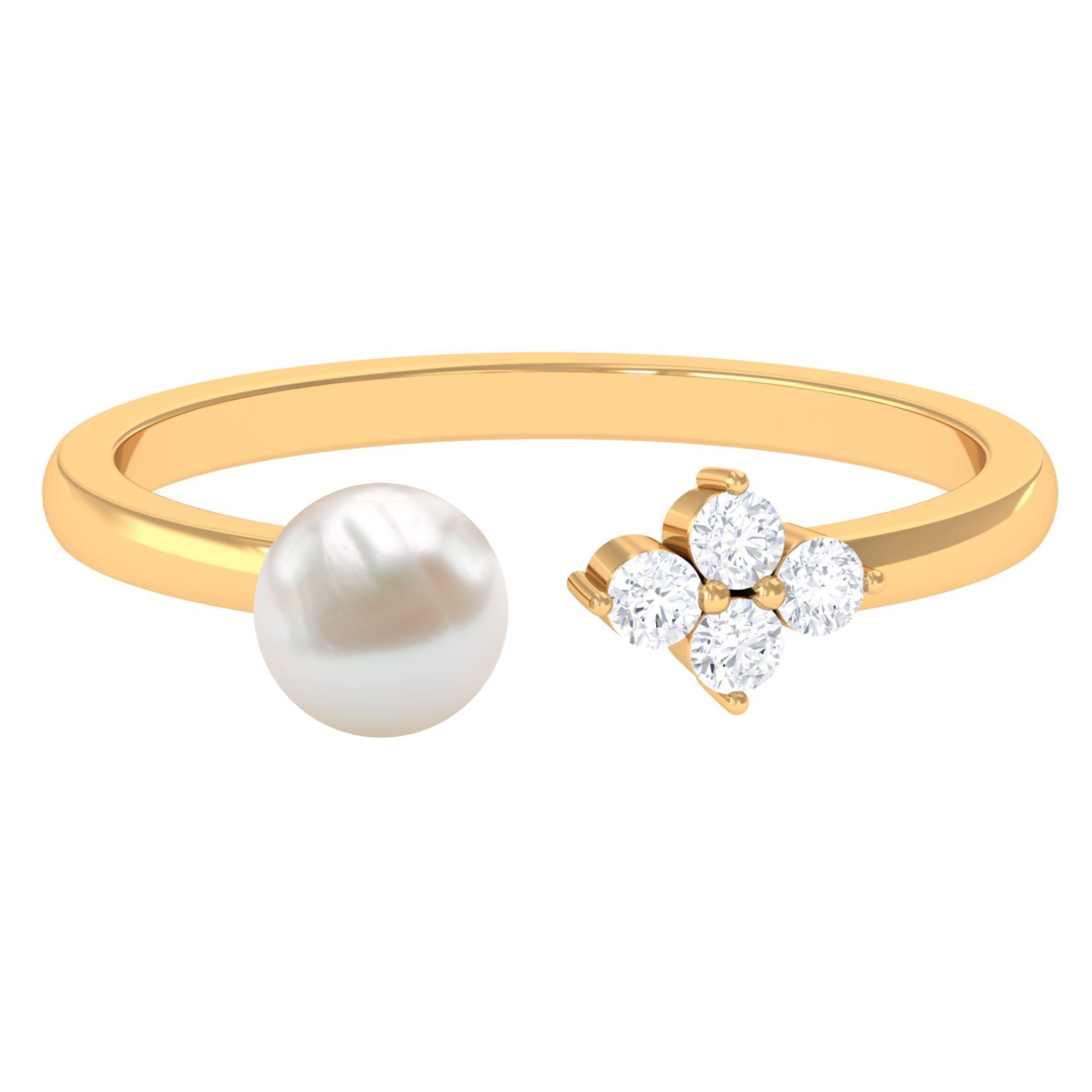2.25 CT Freshwater Pearl and Diamond Minimal Cuff Ring Freshwater Pearl - ( AAA ) - Quality - Rosec Jewels