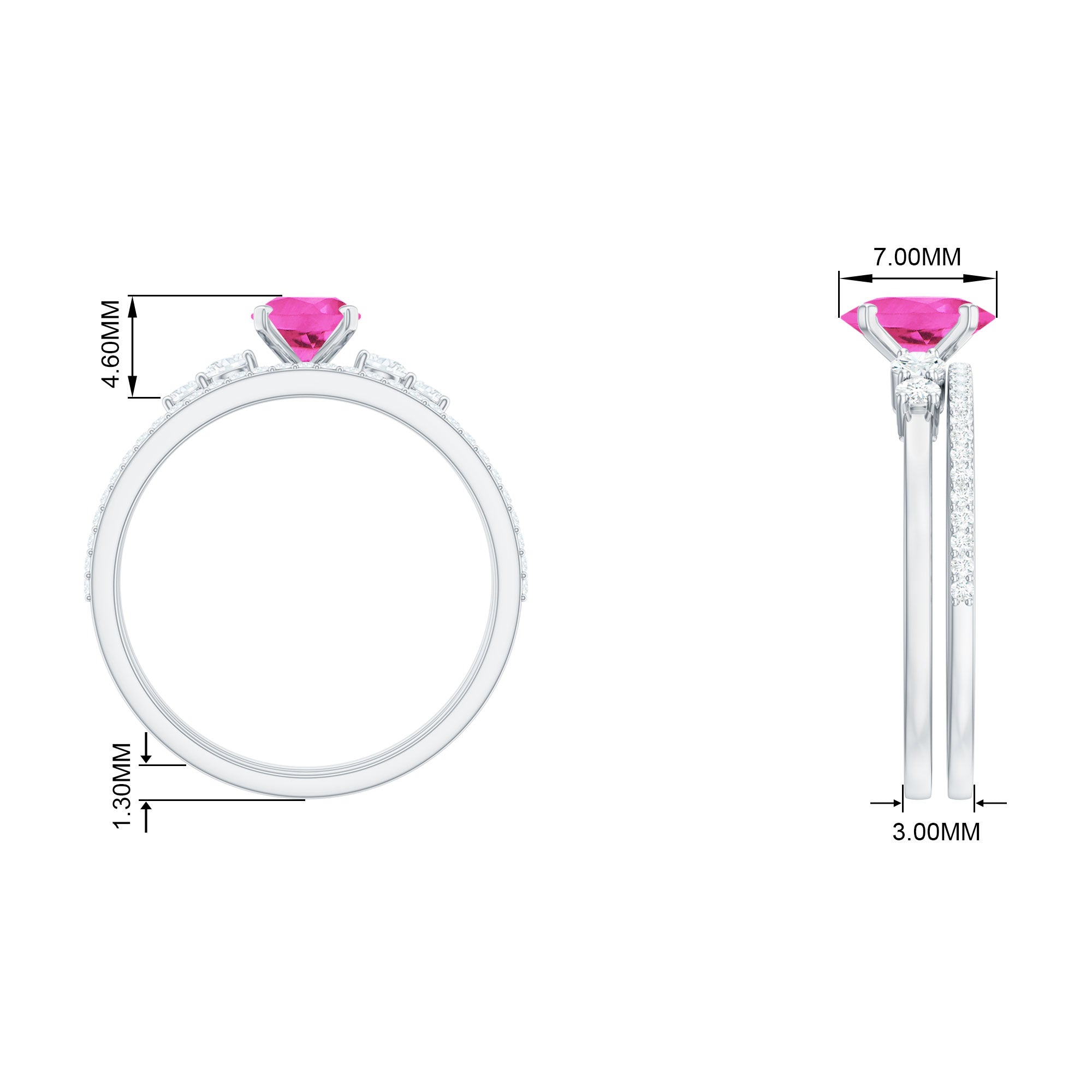 1.50 CT Oval Cut Solitaire Created Pink Sapphire Ring Set with Diamond Lab Created Pink Sapphire - ( AAAA ) - Quality - Rosec Jewels