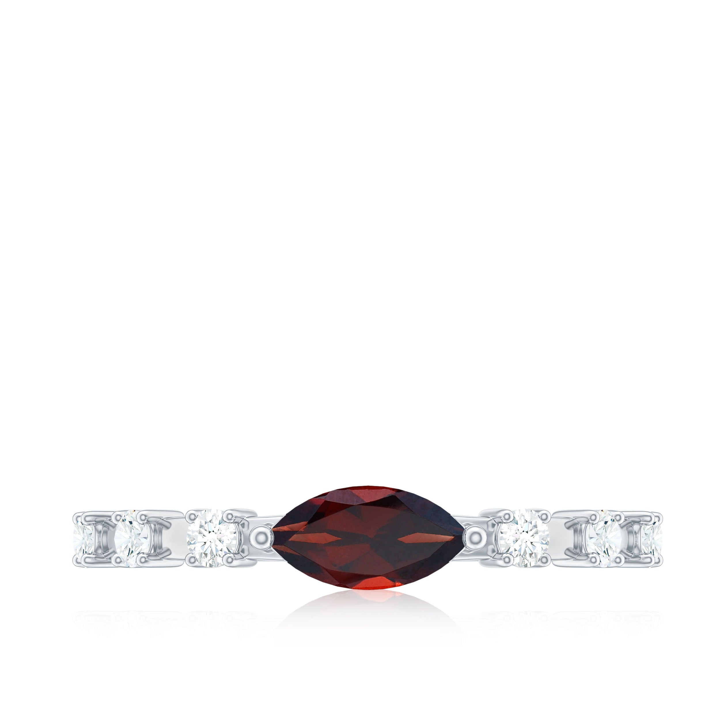 East West Marquise Garnet and Diamond Promise Ring Garnet - ( AAA ) - Quality - Rosec Jewels