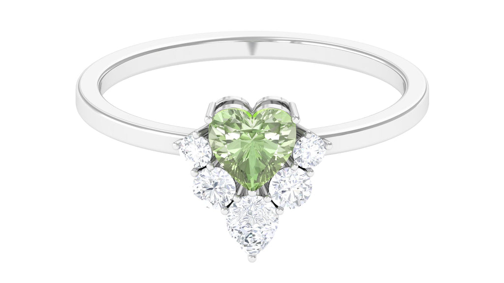 1 CT Heart Shape Green Sapphire Promise Ring with Moissanite Green Sapphire - ( AAA ) - Quality - Rosec Jewels