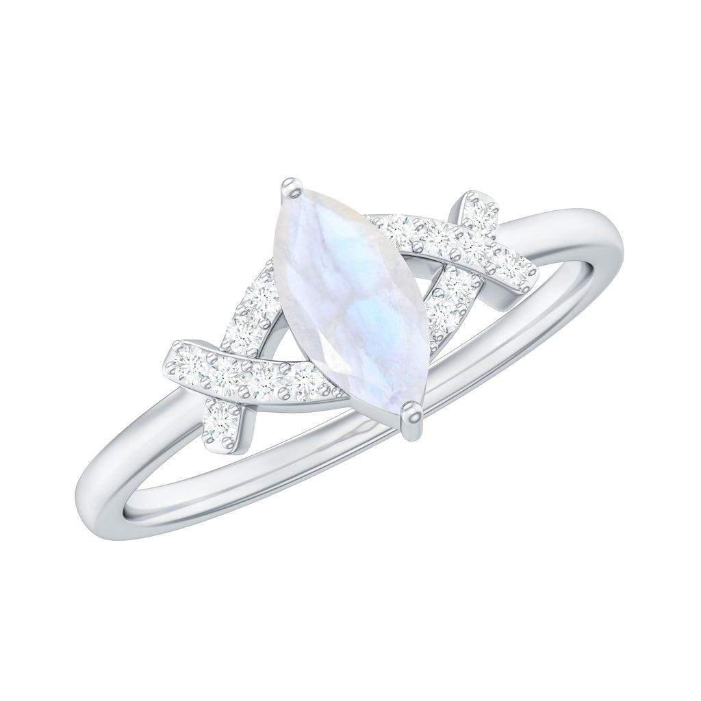 1/2 CT Marquise Cut Moonstone and Diamond Minimal Ring Moonstone - ( AAA ) - Quality - Rosec Jewels