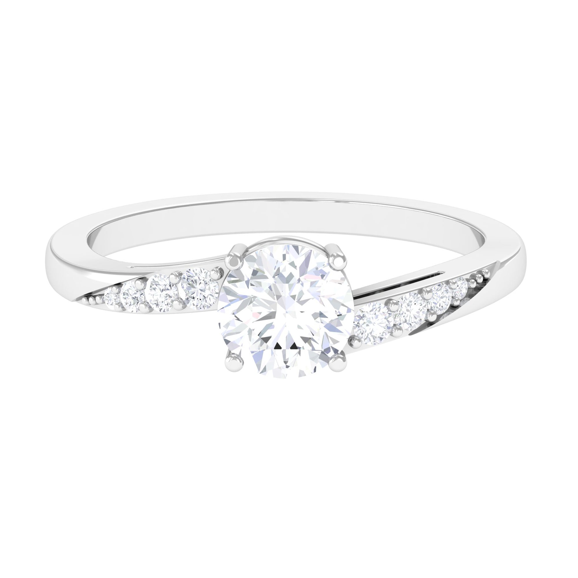 Solitaire Cubic Zirconia Bypass Engagement Ring in Gold Zircon - ( AAAA ) - Quality - Rosec Jewels