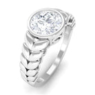 Bezel Set Zircon Gold Leaf Engagement Ring Zircon - ( AAAA ) - Quality - Rosec Jewels