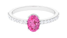 Oval Pink Sapphire Solitaire Engagement Ring with Moissanite Pink Sapphire - ( AAA ) - Quality - Rosec Jewels