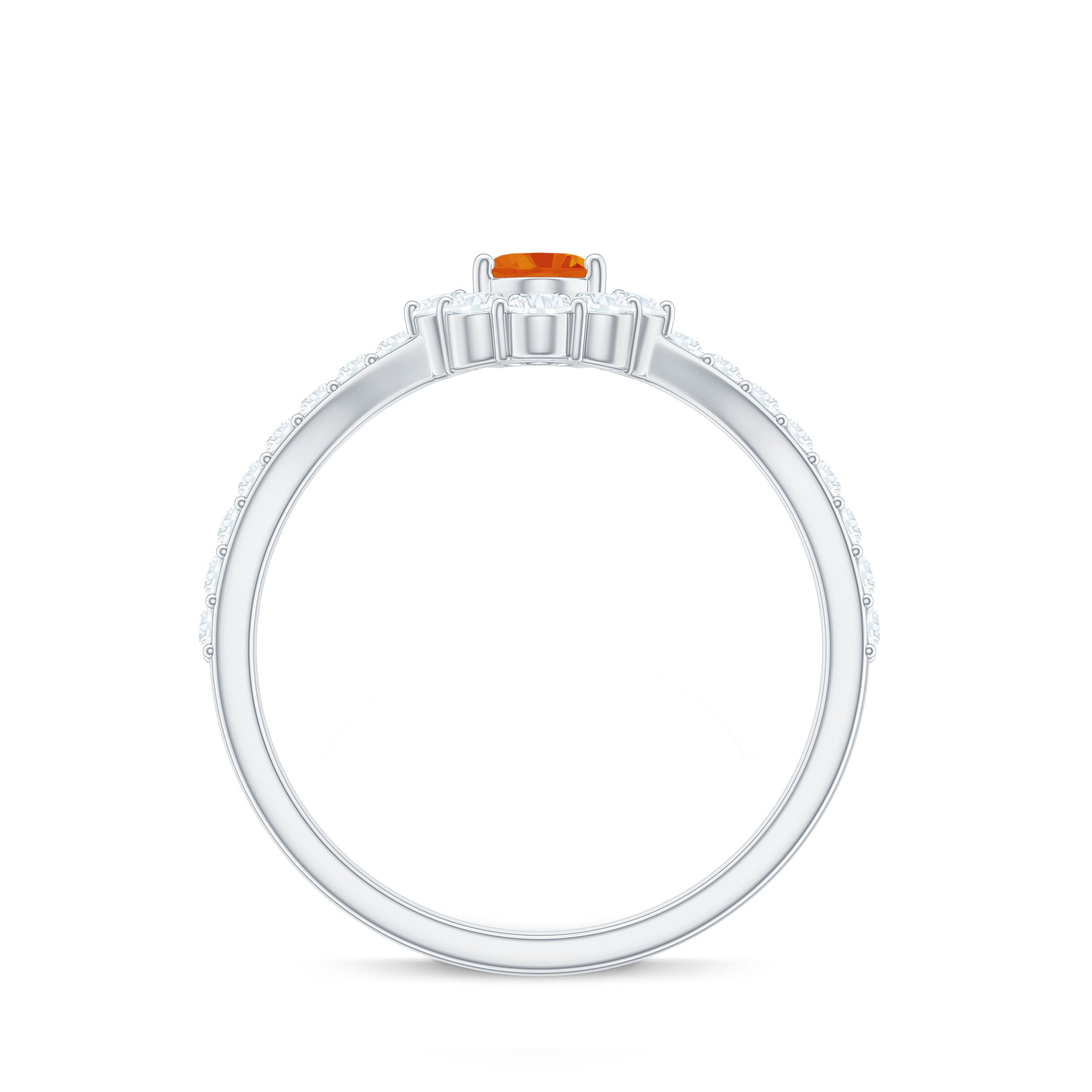 1.25 CT Oval Cut Orange Sapphire Chevron Ring with Moissanite Orange Sapphire - ( AAA ) - Quality - Rosec Jewels
